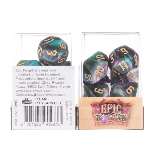 🎲🌙 Lot de Dés – Elfes de la Nuit – Set Complet 7 Pièces en Boîte – Jeu de Rôle 🧝♀️🎲