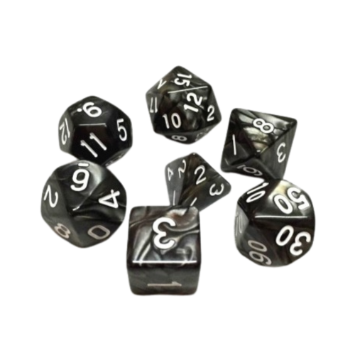 🎲🖤 Lot de Dés – Noir Nacré – Set Complet 7 Pièces en Boîte – Jeu de Rôle ✨🎲