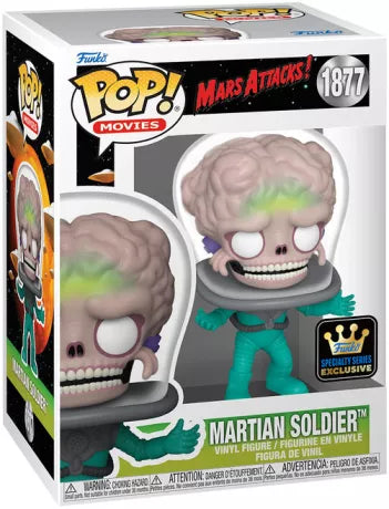 Lot de 4 Funko Pop! Mars Attacks! – Ambassadeur, Espionne Martienne, Soldat Martien et version Chase. Figurines colorées et détaillées issues du film culte de Tim Burton.