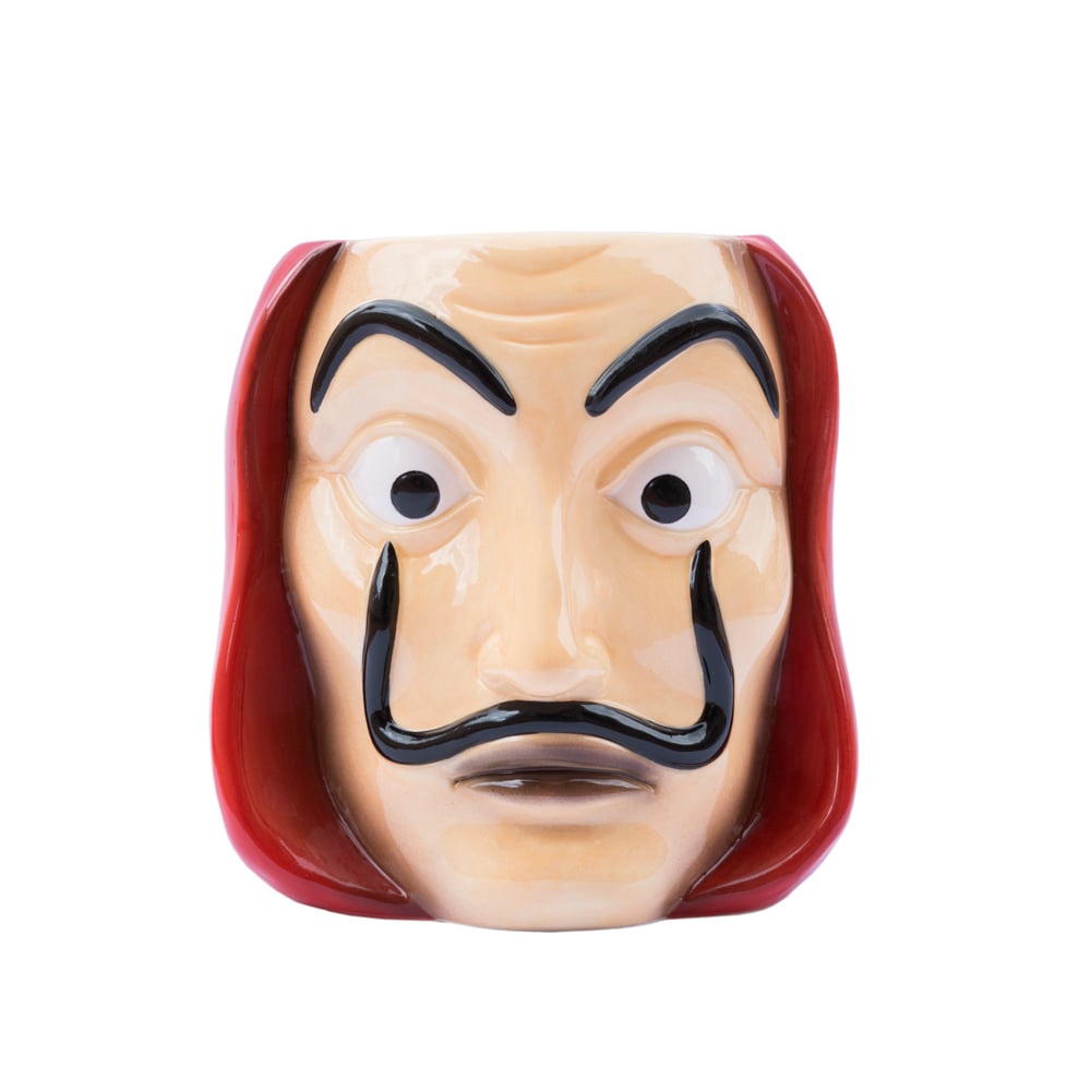 Mug 3D Masque Dali – La Casa de Papel – 350 ml – Officiel. Mug en céramique sculpté reprenant le masque iconique de Dali, symbole de la série culte. Un must-have pour les fans de Netflix et de pop culture.