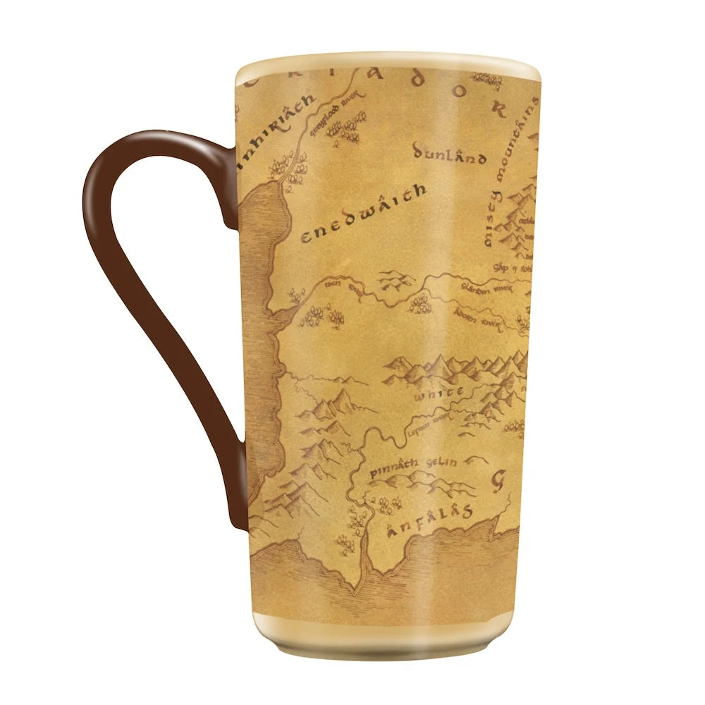 Mug Le Seigneur des Anneaux – Carte de la Terre du Milieu – 470 ml. Mug latte décoré d’une carte vintage inspirée de l’univers de Tolkien.