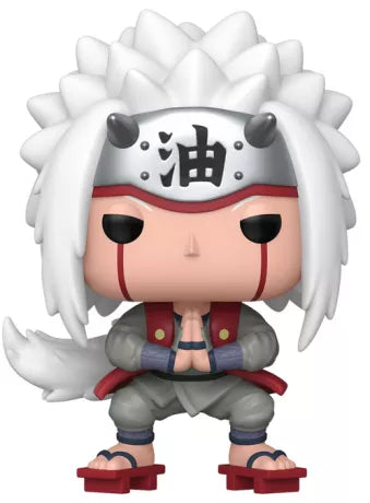 Funko Pop! Naruto Shippuden â Jiraiya (N°1844). Jiraiya en pose de mĂ©ditation avec bandeau « huile », cheveux blancs hĂ©rissĂ©s et manteau rouge. Figurine dĂ©taillĂ©e et iconique.