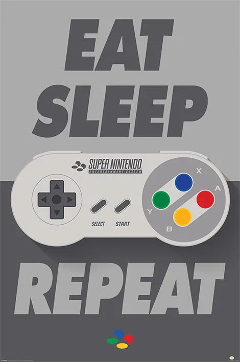 🎮🕹️ Nintendo – Super Nintendo – Eat Sleep Repeat – Maxi poster 91,5 x 31 cm 🕹️🎮