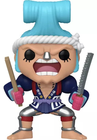 Funko Pop! Franosuke (1476) â One Piece â Wano Arc â Special Edition. Figurine de Franky sous son apparence de samouraĂŻ Ă Wano, avec kimono bleu, katana et coiffure emblĂ©matique.