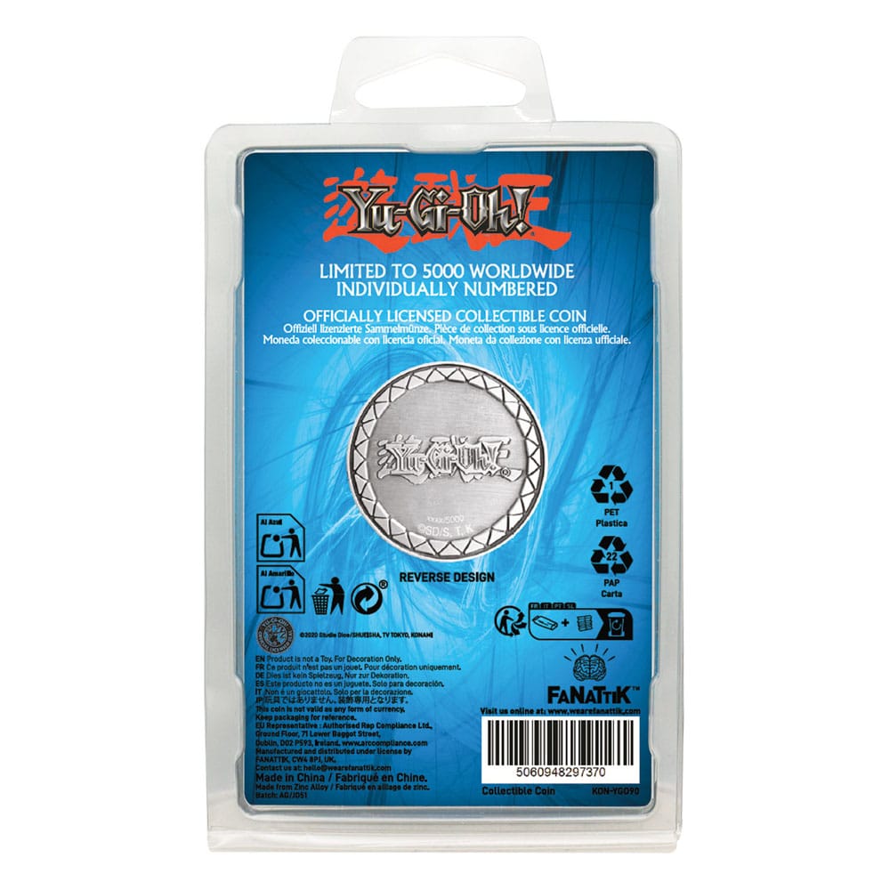 Pièce Yu-Gi-Oh! – Blue-Eyes White Dragon – Édition Limitée – Fanattik. Représentation métallique du Dragon Blanc aux Yeux Bleus, numérotée individuellement et limitée à 5 000 exemplaires dans le monde.