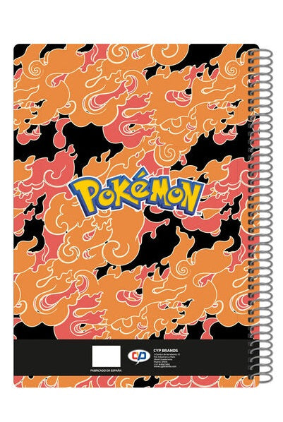 Cahier Pokémon A4 - Salamèche, Reptincel et Dracaufeu en couverture rigide avec 80 feuilles quadrillées (4x4 mm). Un cahier parfait pour les fans de Pokémon.