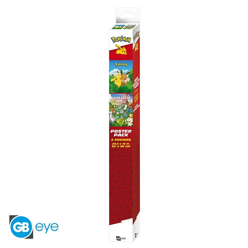 ⚡🌿 Pokémon – Pikachu, Évoli & Gotta Catch ’Em All! – Set de 2 posters 52 x 38 cm 🌿⚡