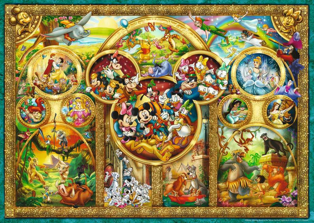 Puzzle Disney – Famille Disney – Ravensburger – 1000 pièces – 70 x 50 cm. Une illustration magique réunissant les plus grands personnages Disney dans une fresque en forme de Mickey. Parfait pour les fans et les collectionneurs.