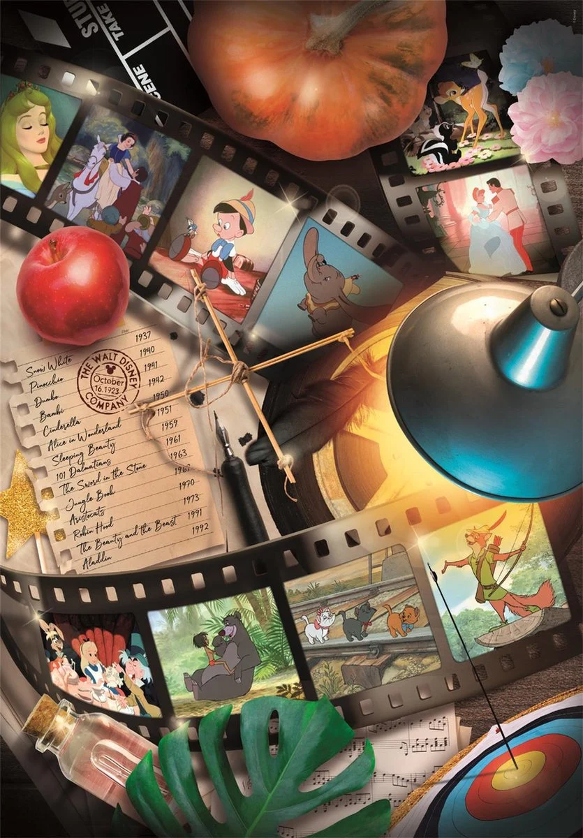 Puzzle Disney – L’Histoire de l’Animation – 1000 pièces – Clementoni. Une fresque colorée mettant en avant les plus grands classiques Disney à travers une pellicule vintage. Un puzzle nostalgique et magique pour les fans de Disney