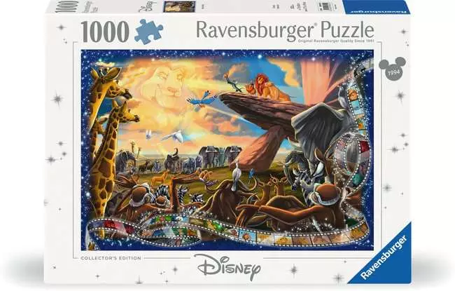 Puzzle Disney – Le Roi Lion – 1000 pièces – Ravensburger. Scène culte de la présentation de Simba sur le Rocher des Lions dans une fresque colorée. Un puzzle premium pour les amoureux de Disney.
