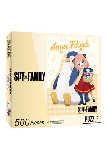 Puzzle Spy x Family – Anya Forger & Pingouin – 500 pièces – 48,5 x 36 cm. Illustration colorée et joyeuse d’Anya avec sa peluche géante. Un puzzle collector adorable pour les fans d’anime.