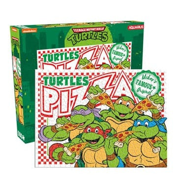 Puzzle Tortues Ninja – Pizza – 500 pièces – 35 x 48 cm – Nickelodeon. Les quatre Tortues Ninja savourant une pizza dans une scène rétro et colorée. Un puzzle fun et nostalgique pour les fans de la série culte.