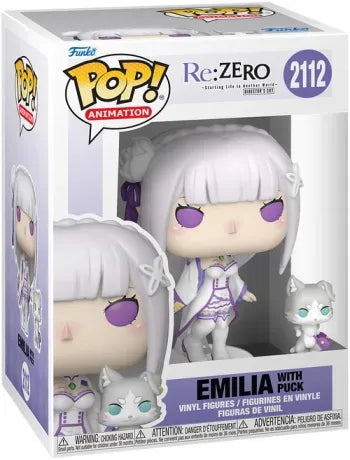 Funko Pop! Re:Zero â Emilia avec Puck (N°2112). Figurines en tenue emblĂ©matique de la saison 1.