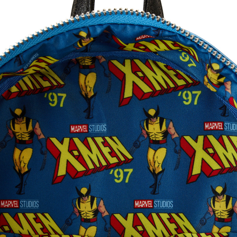 Sac Loungefly X-Men ’97 – Wolverine – 23 x 27 x 11 cm. Design inspiré du costume jaune et bleu avec détails métalliques. Parfait pour les fans de Marvel et de la série animée culte.