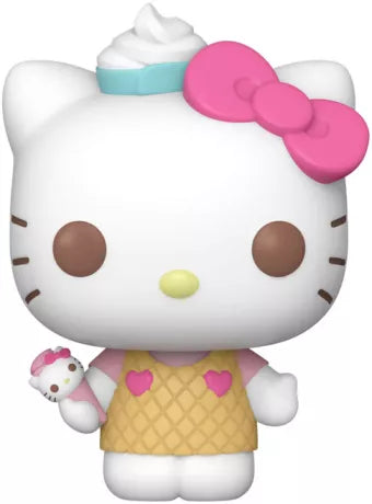 Funko Pop! Hello Kitty and Friends â Hello Kitty with Ice Cream (Hello Kitty avec glace, N°99). Figurine Hello Kitty en tenue dessert tenant une glace avec boule en forme de Kitty.