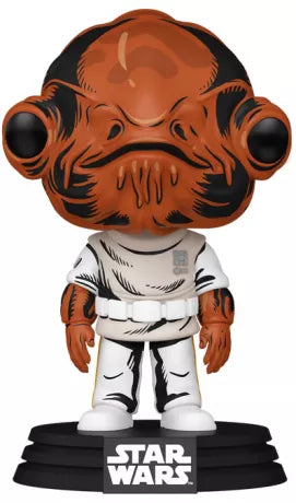 Funko Pop! Star Wars – Admiral Ackbar (N°771). Figurine rétro de l’Amiral Ackbar en uniforme blanc, personnage emblématique de l’Alliance Rebelle dans Le Retour du Jedi.