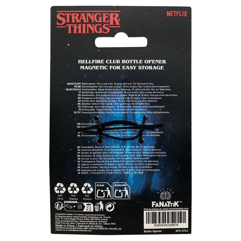 🔥🎲 Stranger Things – Hellfire Club – Ouvre-bouteille magnétique D20 🎲🔥