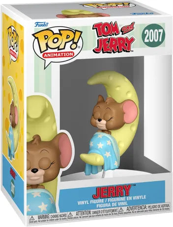 Funko Pop! Tom & Jerry â Jerry endormi (N°2007). Figurine reprĂ©sentant Jerry blotti contre une lune, emmitouflĂ© dans une couverture Ă©toilĂ©e. Une version adorable et incontournable pour les fans de Tom & Jerry.