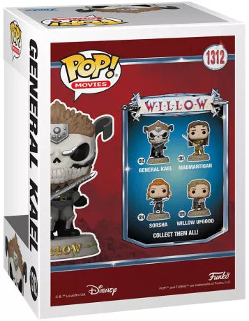 "Funko Pop! Willow 1312 - Général Kael. Figurine détaillée du redoutable guerrier avec son casque en forme de crùne et son épée imposante. Un incontournable pour les fans du film culte de fantasy !