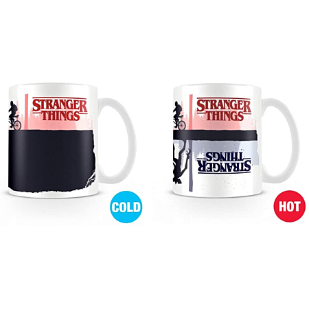 Mug Stranger Things – Upside Down – Thermoréactif – 315 ml. Mug blanc dont le décor révèle l’Upside Down lorsqu’un liquide chaud est versé.