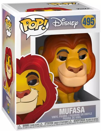 Funko Pop! Disney – Le Roi Lion – Mufasa (N°495). Figurine détaillée de Mufasa assis, crinière rouge et regard noble.