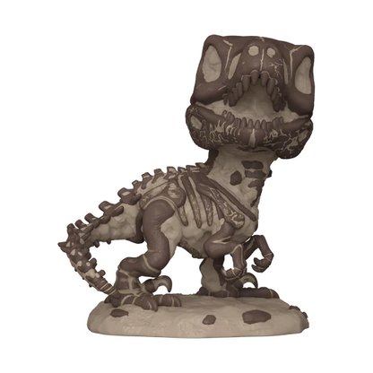 Funko Pop! Jurassic World – Velociraptor Fossile (N°1733). Squelette détaillé en teintes brunes et beiges avec base fossilisée. Figurine unique pour les fans de dinosaures et de Jurassic World.

