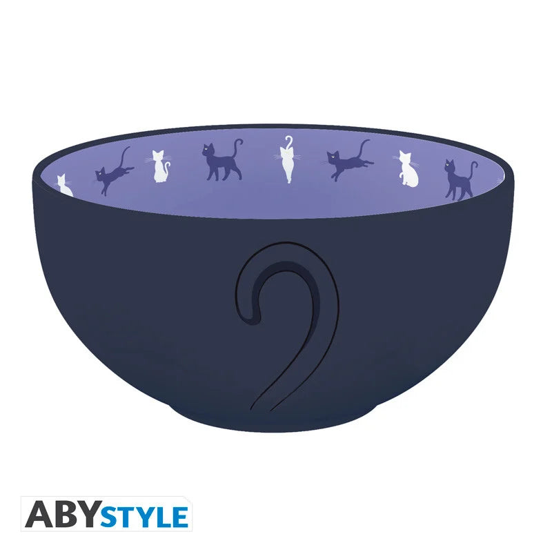Bol Sailor Moon – Luna – 600 ml – ABYstyle. Design avec Luna et silhouettes de chats, lune jaune au fond. Bol en céramique officiel Sailor Moon.