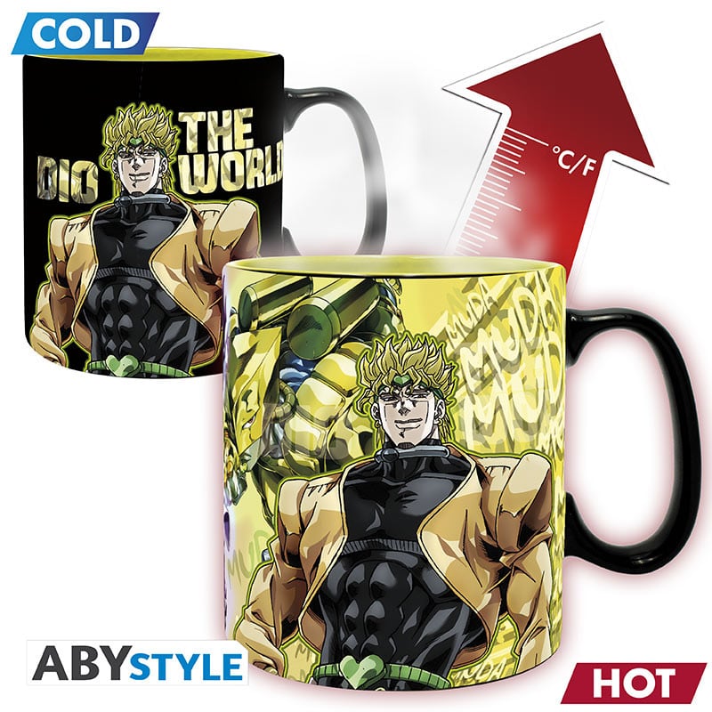 Mug thermoréactif JoJo’s Bizarre Adventure – Jotaro vs Dio – 460 ml – ABYstyle. Mug en céramique changeant d’apparence à la chaleur. Le duel emblématique entre Jotaro Kujo et Dio Brando.