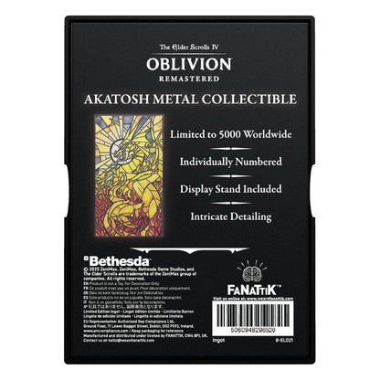 Lingot collector Akatosh – The Elder Scrolls IV: Oblivion, édition limitée à 5000 exemplaires. Métal plaqué nickel noir avec illustration vitrail et présentoir inclus.