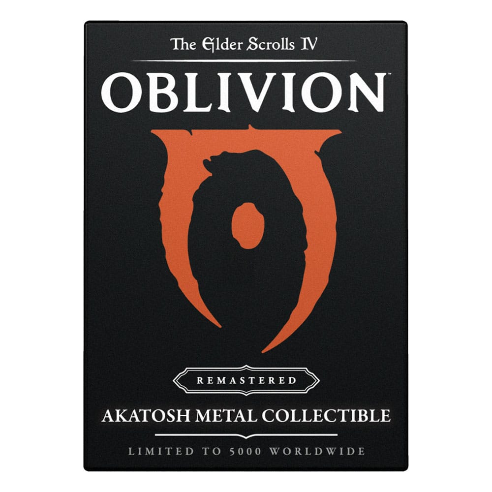 Lingot collector Akatosh – The Elder Scrolls IV: Oblivion, édition limitée à 5000 exemplaires. Métal plaqué nickel noir avec illustration vitrail et présentoir inclus.