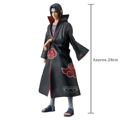 Figurine Naruto Shippuden – Uchiha Itachi – Grandista – 28 cm – Banpresto. Itachi en posture calme, vêtu de la cape Akatsuki. Une figurine détaillée parfaite pour les fans de Naruto.