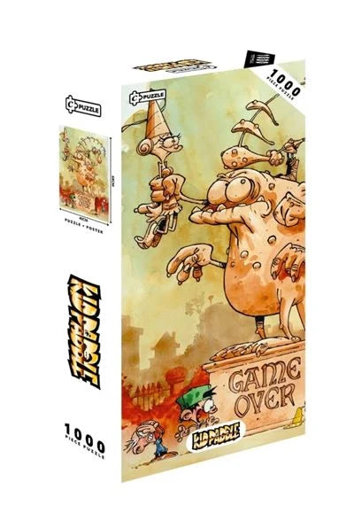 Puzzle Kid Paddle – Game Over – 1000 pièces – 48 x 68 cm – Poster inclus. Illustration humoristique issue de la BD Kid Paddle avec références au jeu vidéo. Puzzle collector officiel.