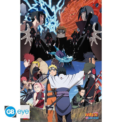 Poster Naruto Shippuden – Rivaux – 91 x 61 cm – Officiel. Naruto, Sasuke, Sakura, Gaara, Itachi et l’Akatsuki réunis dans une composition dynamique illustrant les grands affrontements de l’anime.