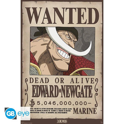 Poster One Piece – Wanted Barbe Blanche – 91 x 61 cm. Prime d’Edward Newgate de 5 046 000 000 berries sur une affiche recherchée au style vintage.