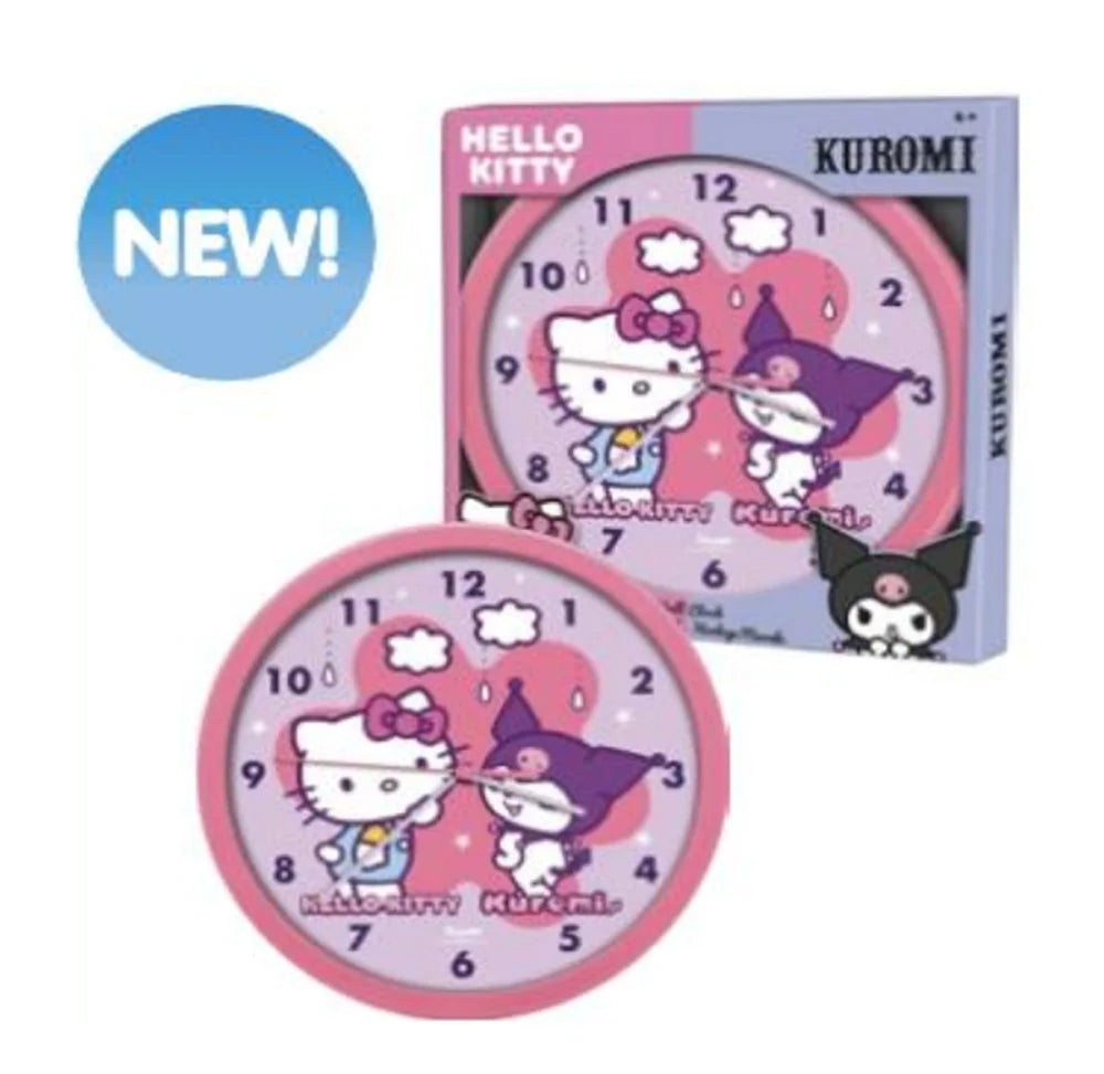 🍥💜 Hello Kitty & Kuromi – Horloge murale – 25 cm 💜🍥