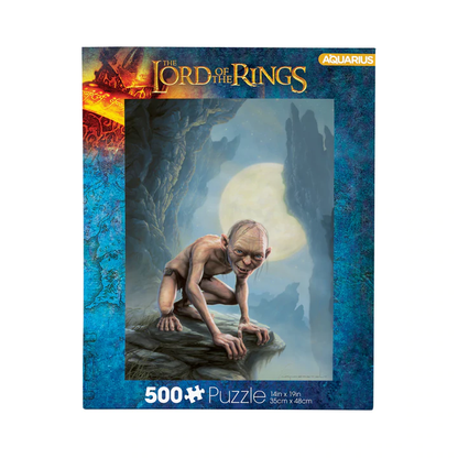 Puzzle Le Seigneur des Anneaux – Gollum – 500 pièces – 35 x 48 cm – Aquarius. Portrait sombre de Gollum sous la lumière de la lune, inspiré de la saga culte de Tolkien. Un puzzle collector pour les fans de fantasy.