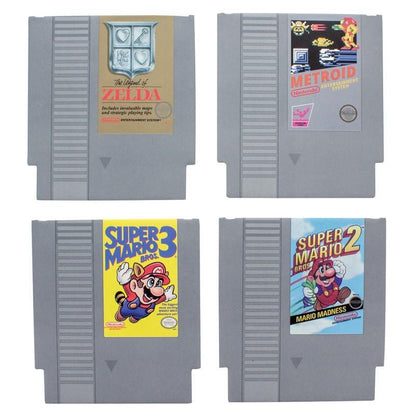 Sous-verres Nintendo NES – Lot de 8 cartouches classiques. Dessins des jeux cultes Zelda, Mario, Donkey Kong, Metroid. Accessoire rétro-gaming officiel Nintendo.