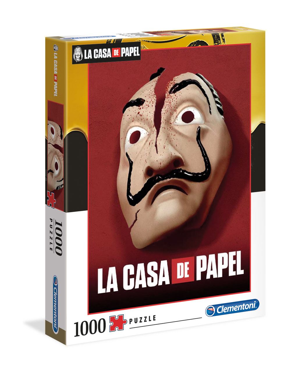 Puzzle La Casa de Papel – 1000 pièces – 50 x 69 cm – Illustration du masque de Dali de la série Netflix. Puzzle collector officiel Clementoni.