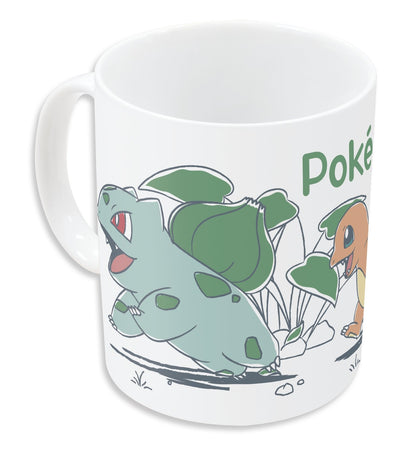 Mug Pokémon – Chill – 325 ml – Stor. Mug en céramique blanche décoré de Bulbizarre, Salamèche et Carapuce dans un style minimaliste et doux.