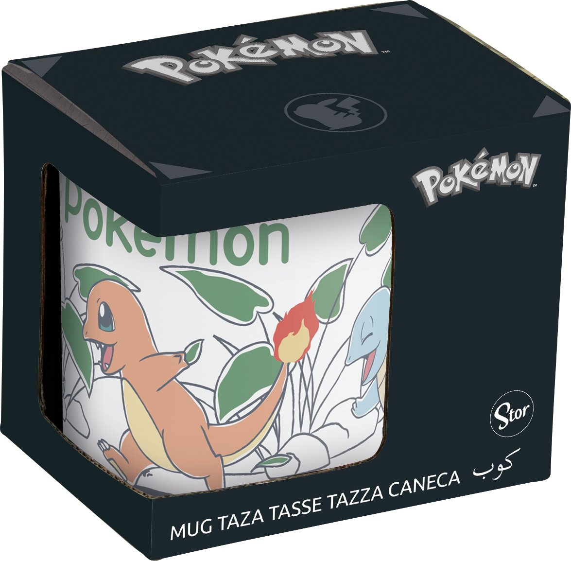 Mug Pokémon – Chill – 325 ml – Stor. Mug en céramique blanche décoré de Bulbizarre, Salamèche et Carapuce dans un style minimaliste et doux.