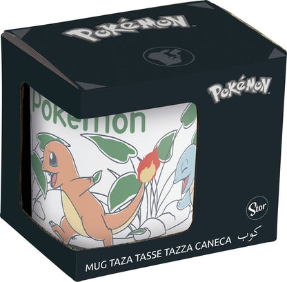 Mug Pokémon – Chill – 325 ml – Stor. Mug en céramique blanche décoré de Bulbizarre, Salamèche et Carapuce dans un style minimaliste et doux.