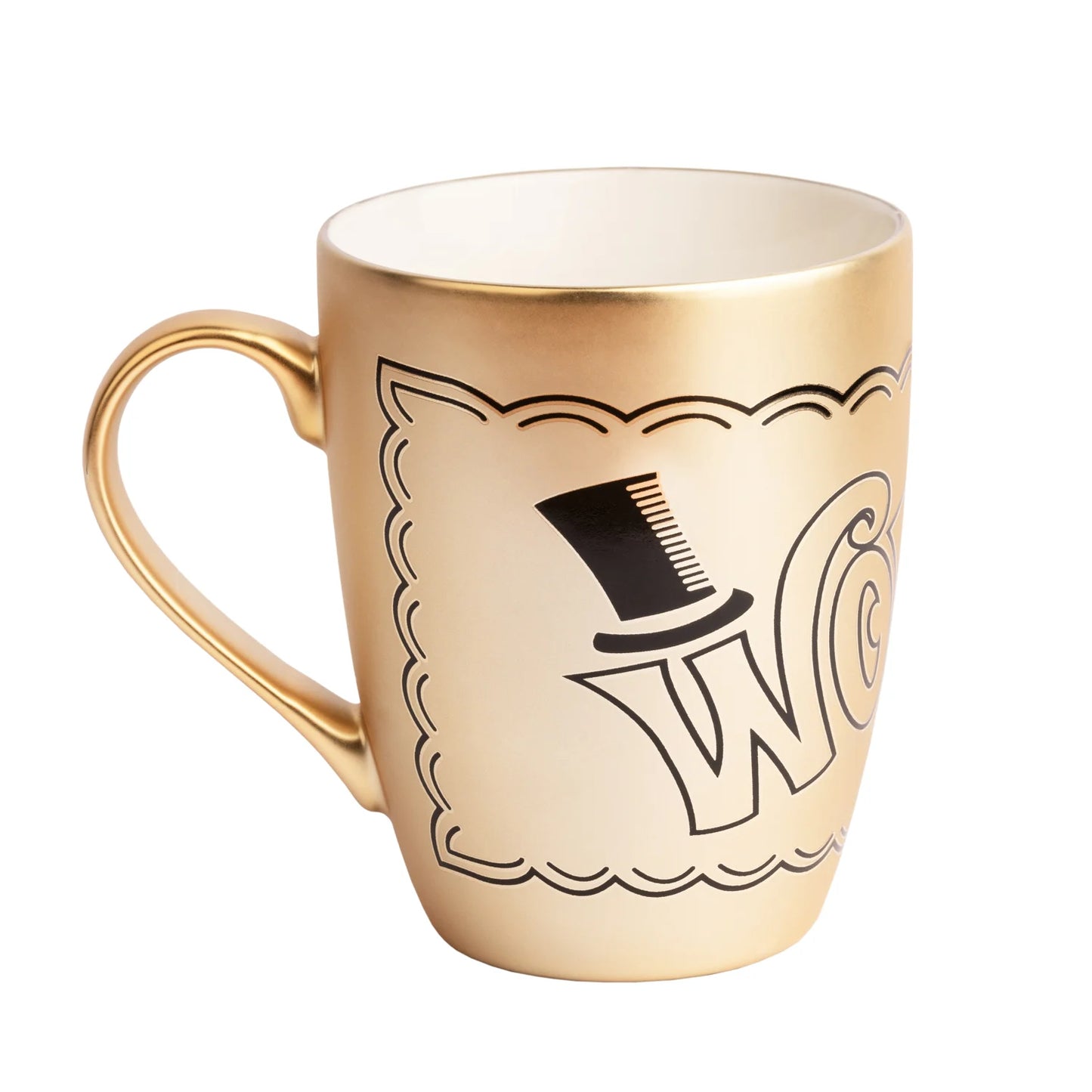 Mug Willy Wonka Golden Ticket 350 ml. Mug en céramique dorée avec deux visuels différents inspirés du ticket d’or mythique.