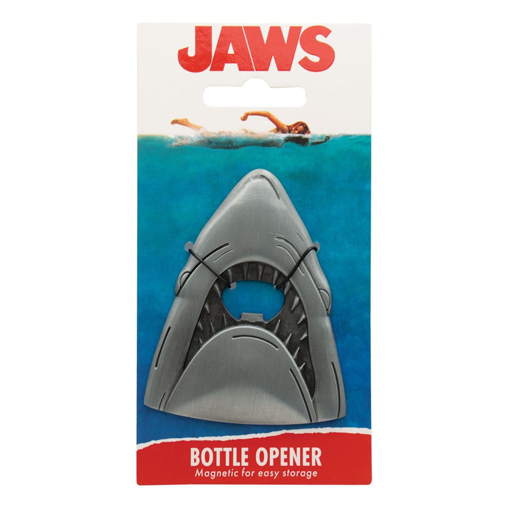 Ouvre-bouteille Jaws – Requins (Édition Limitée) – 87 x 70 mm. Design en forme de mâchoires de requin avec aimants au dos. Produit officiel Universal.