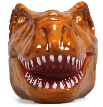 Mug 3D T-Rex – Jurassic Park – 510 ml – Officiel. Mug sculpté en forme de tête de Tyrannosaurus Rex avec détails réalistes. Un accessoire impressionnant pour les fans de dinosaures et de Jurassic Park.

