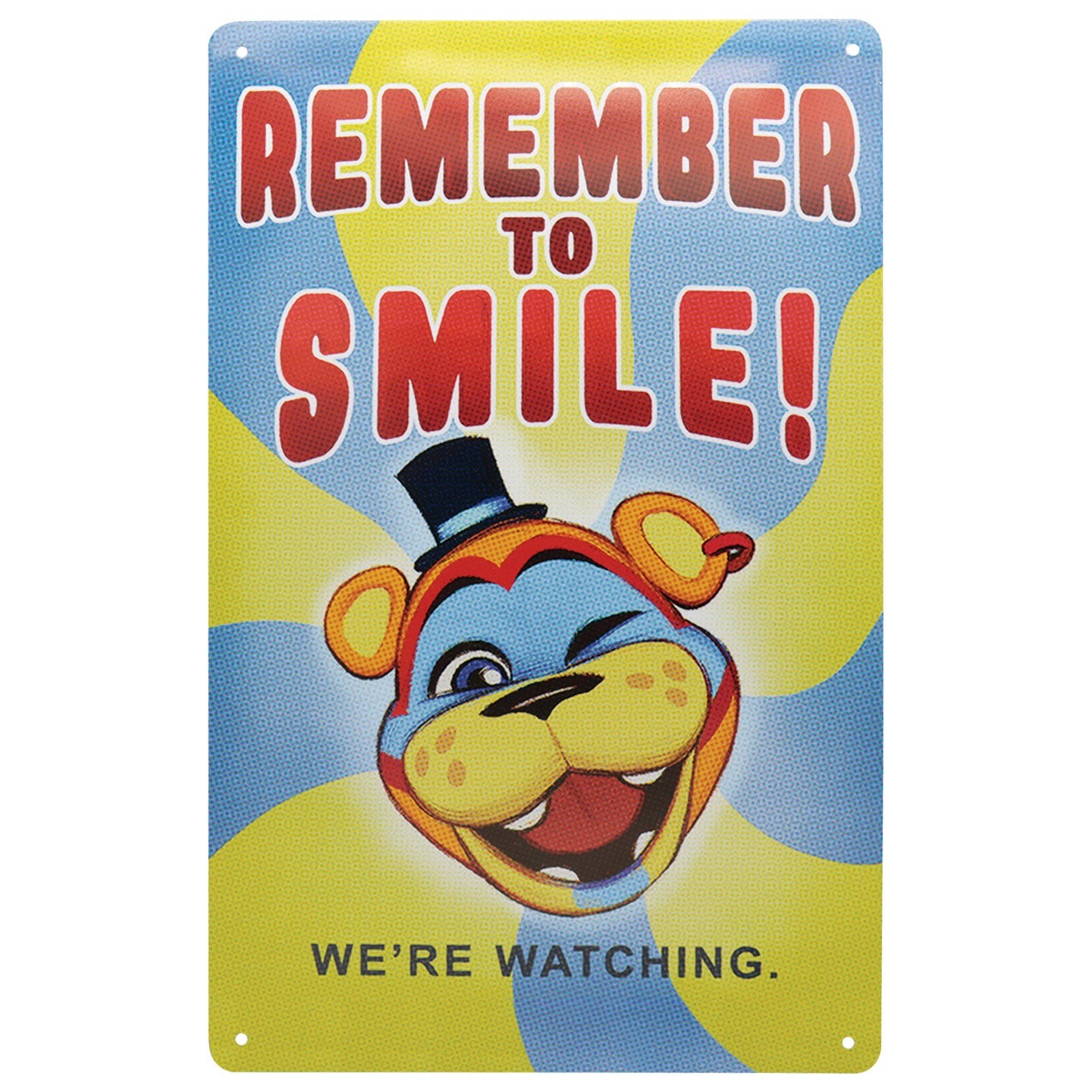 🎪👀 Five Nights at Freddy’s – Panneau Métal Fazbear “Remember to Smile” – 30 x 20 cm 👀🎪