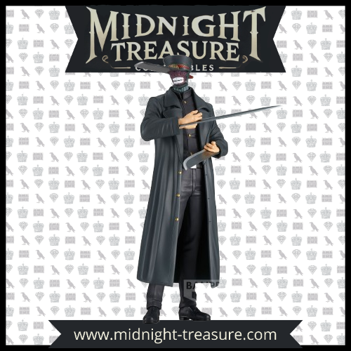 "Figurine Katana Man 19 cm – Chainsaw Man – Banpresto Chain Spirits Vol.1. Figurine détaillée représentant Katana Man avec son long manteau noir, son chapeau militaire et ses lames imposantes. Produit sous licence officielle Chainsaw Man."