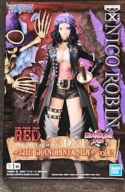 "Figurine Nico Robin 17 cm – One Piece – Banpresto DXF The Grandline Lady Vol.2. Figurine détaillée représentant Nico Robin dans sa tenue de samouraï à Wano, avec un long manteau noir, un corset rose et un turban violet. Produit sous licence officielle One Piece."