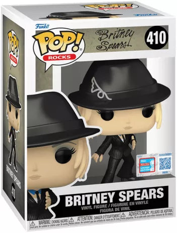 "Funko Pop! Britney Spears (410) – Me Against The Music. Figurine exclusive avec sticker Fall Convention NYCC 2024 – Limited Edition, représentant Britney dans sa tenue iconique du clip, avec un chapeau noir et une pose charismatique. Édition rare pour les fans de musique pop et les collectionneurs de Funko."