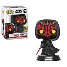 "Funko Pop! Star Wars – Darth Maul (299). Édition exclusive Galactic Convention 2019, représentant Darth Maul avec son sabre laser rouge et son design Sith iconique. Un must-have pour les fans de Star Wars !"

