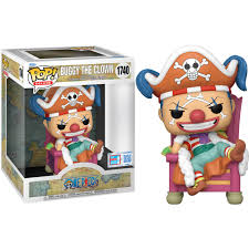 "Funko Pop! Deluxe Buggy The Clown (1740) – One Piece. Figurine exclusive Fall Convention NYCC 2024 représentant Buggy le Clown assis sur son trône pirate, avec des détails colorés et fidèles à l’univers de One Piece. Édition limitée pour les collectionneurs de figurines Funko."